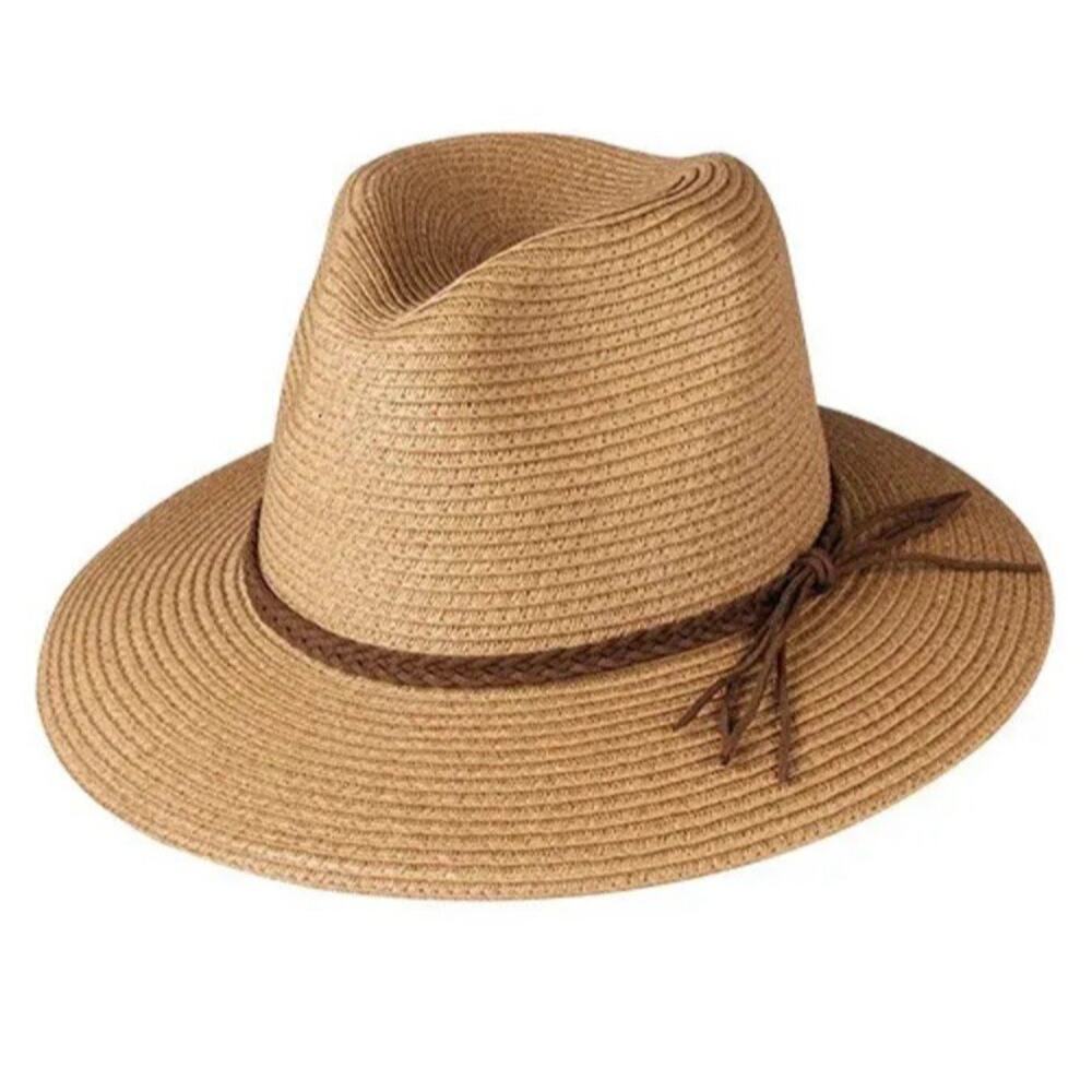 Furtalk Fedora Hat Women's M/L Paper Straw Wide Brim Sun Protection Chin Strap